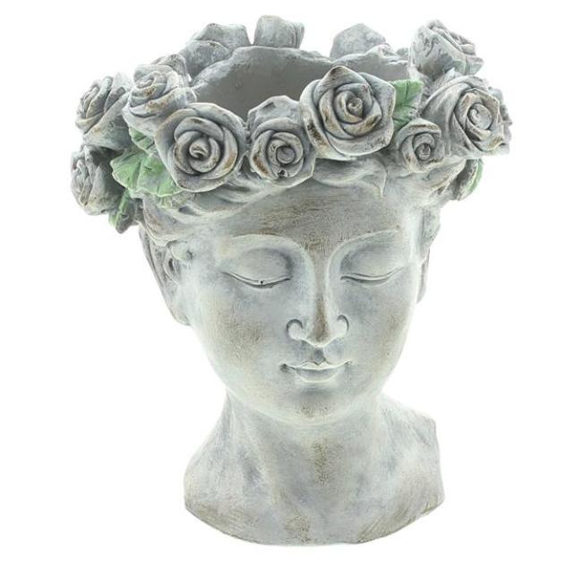 Preview: Pflanztopf "Rosenkrone" Büste in antiker Steinoptik aus Polyresin, Blumentopf, Pflanzgefäß, Pflanzschale, Gartendeko für Draußen