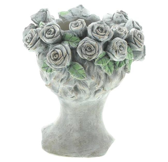 Pflanztopf "Rosenkrone" Büste in antiker Steinoptik aus Polyresin, Blumentopf, Pflanzgefäß, Pflanzschale, Gartendeko für Draußen