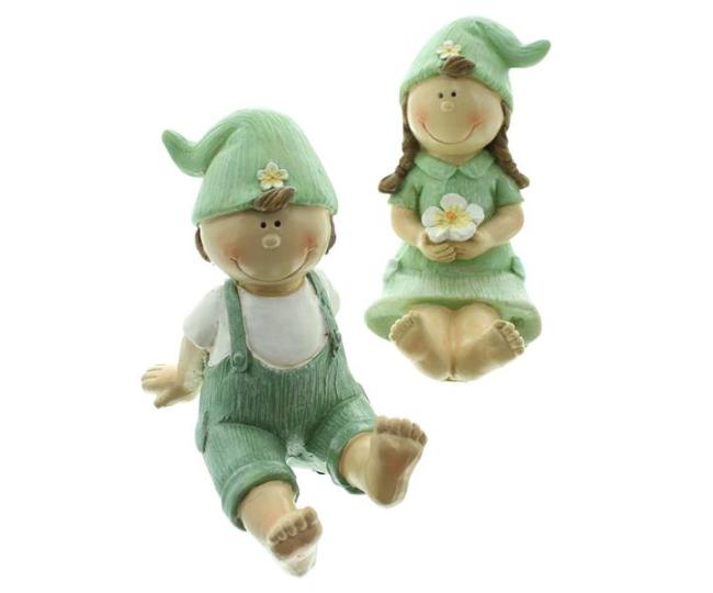 Preview: 2x Dekofigur "Frühling" Junge und Mädchen aus Polyresin, Gartenfigur wetterfest, Gartendeko für Draußen