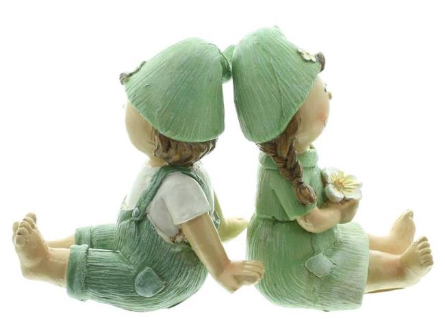 2x Dekofigur "Frühling" Junge und Mädchen aus Polyresin, Gartenfigur wetterfest, Gartendeko für Draußen