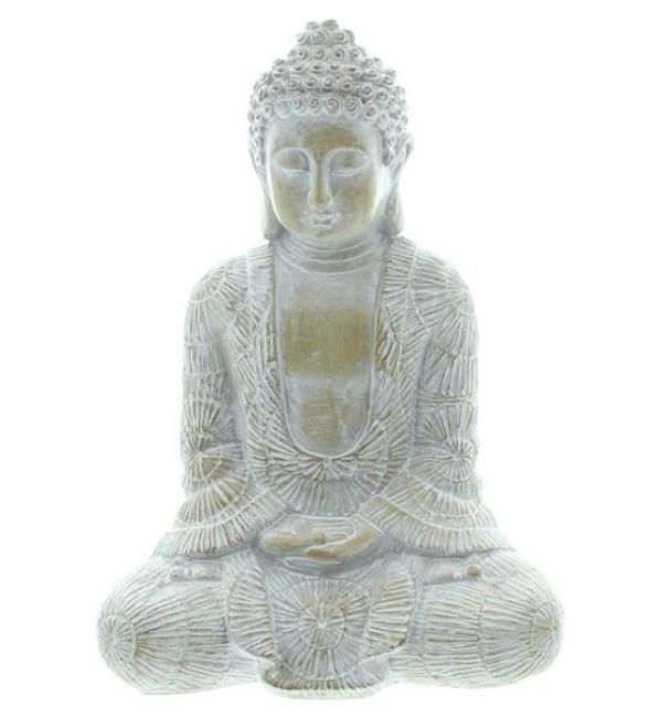 Preview: Dekofigur Buddha "Ruhe" aus Polyresin, weiß gekalkt, Buddhafigur, Figur meditierend