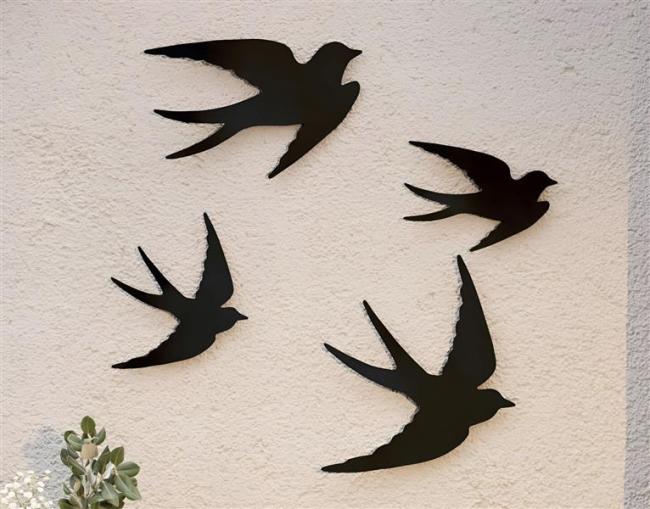 Preview: 4x Wanddeko "Vögel" aus Metall, matt schwarz, Wandhänger, Wandtattoo, Metallbild