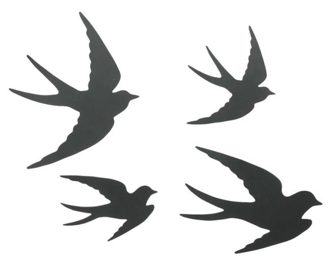 Preview: 4x Wanddeko "Vögel" aus Metall, matt schwarz, Wandhänger, Wandtattoo, Metallbild