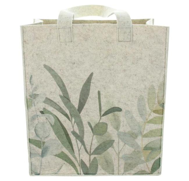 Preview: Filztasche "Blätter" aus recyceltem Filz, beige, große Einkaufstasche, Shopper, Tasche, Tragetasche