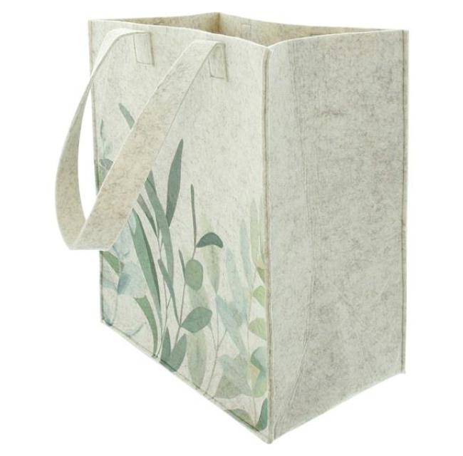 Preview: Filztasche "Blätter" aus recyceltem Filz, beige, große Einkaufstasche, Shopper, Tasche, Tragetasche