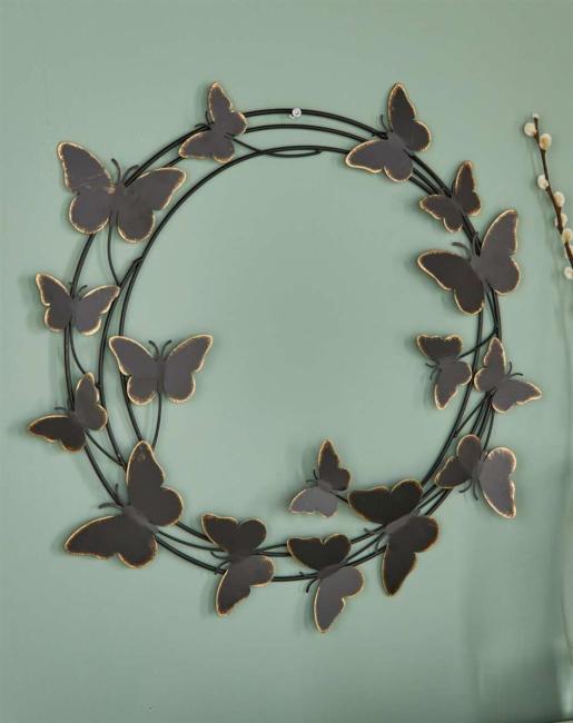 3D Wanddeko "schmetterlinge" aus Metall, schwarz & gold, rund, Ø 50 cm, Wandhänger, Wandschmuck, Metalldeko