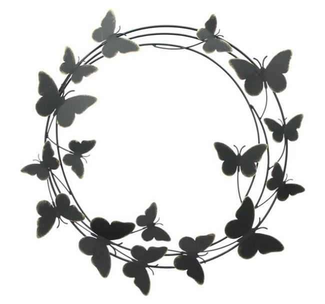 Preview: 3D Wanddeko "schmetterlinge" aus Metall, schwarz & gold, rund, Ø 50 cm, Wandhänger, Wandschmuck, Metalldeko