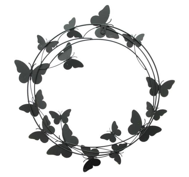 Preview: 3D Wanddeko "schmetterlinge" aus Metall, schwarz & gold, rund, Ø 50 cm, Wandhänger, Wandschmuck, Metalldeko