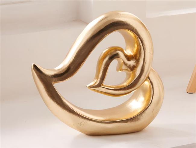Preview: Dekofigur "Herz" aus Polyresin in Gold, 17 cm hoch, Tischdeko, Dekoherz, Hochzeitsdeko