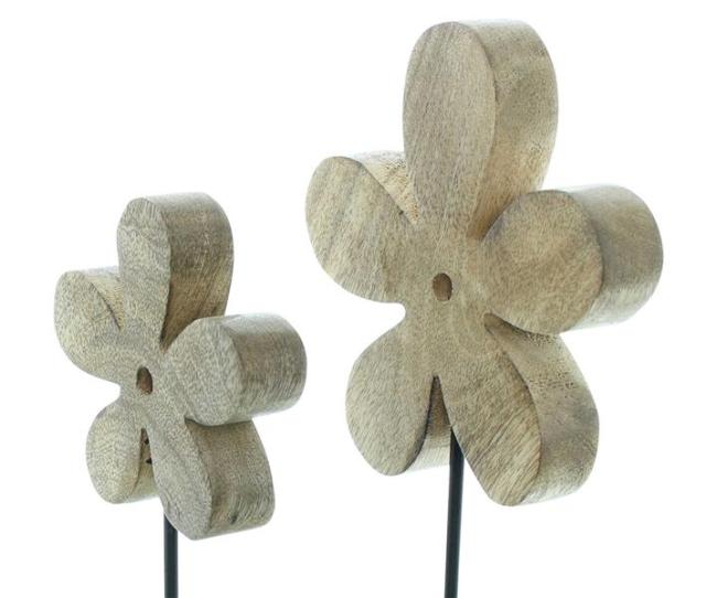 Preview: 2x Dekofigur "Blume" aus Mango Holz, 25 + 30 cm hoch, Tischdeko, Holzdeko