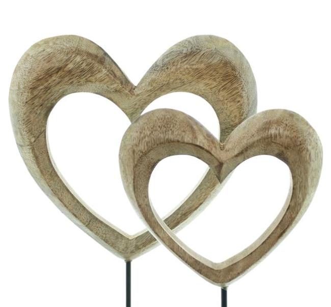 Preview: 2x Dekofigur "Herz" aus Mango Holz, 25 + 31 cm hoch, Tischdeko, Dekoherz, Hochzeitsdeko