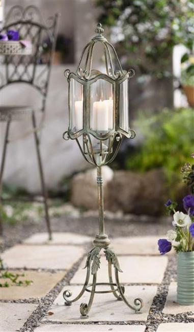 Preview: Standlaterne "Shabby Grey" aus Metall, 112 cm hoch, Gartenlaterne, Kerzenhalter für 3 Kerzen, Laterne