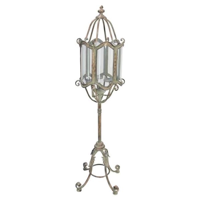 Preview: Standlaterne "Shabby Grey" aus Metall, 112 cm hoch, Gartenlaterne, Kerzenhalter für 3 Kerzen, Laterne