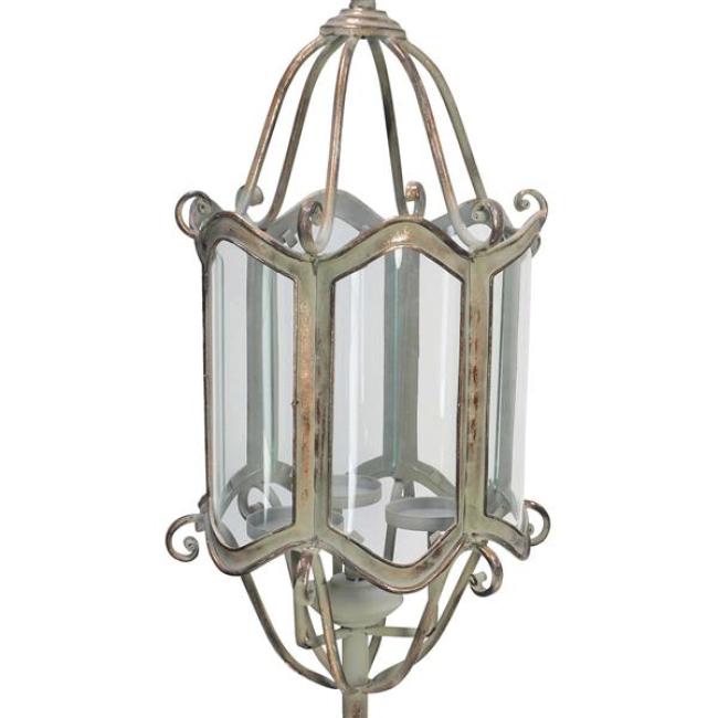 Standlaterne "Shabby Grey" aus Metall, 112 cm hoch, Gartenlaterne, Kerzenhalter für 3 Kerzen, Laterne