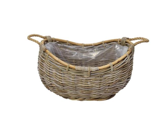 Preview: XXL Pflanzkorb "Koobo Grey" aus Rattan, 58 x 43 cm, Blumentopf, Pflanzkübel, Pflanztopf, Blumenkorb