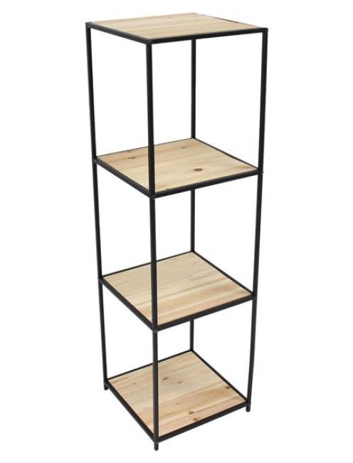 Preview: Regal "Modern Living" aus Holz & Metall, matt schwarz, 116 cm hoch, 4 Böden, Wohnzimmerregal, Bücherregal