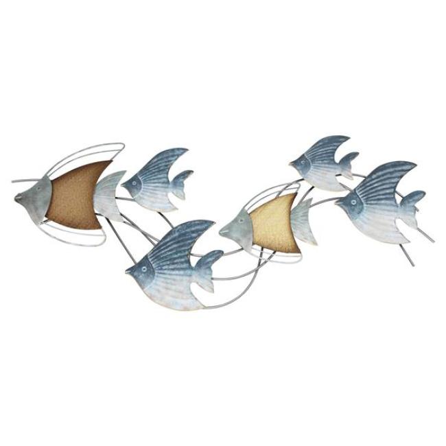 Preview: 3D Wanddeko "Fischschwarm" aus Metall, 89x39 cm, maritim, Wandbild, Wandschmuck, Metalldeko