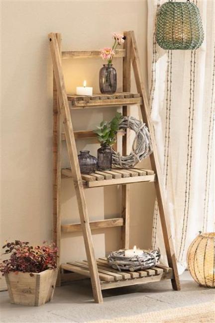 Preview: Regal "Recycling-Chic" aus Holz, klappbar, rustikal, 3 Böden, Standregal, Badregal, Blumenregal