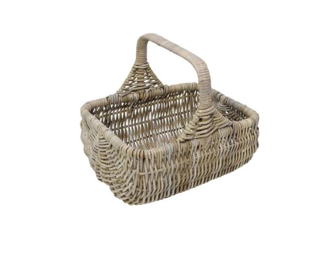 Preview: Einkaufskorb "Koboo Grey" aus Rattan, grau lackiert, 40x30 cm groß, Bügelkorb, Tragekorb, Flechtkorb