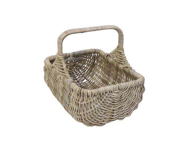 Preview: Einkaufskorb "Koboo Grey" aus Rattan, grau lackiert, 40x30 cm groß, Bügelkorb, Tragekorb, Flechtkorb