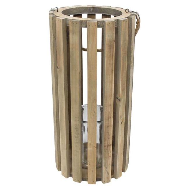 Preview: Laterne "Recycelt" aus recyceltem Holz mit Windlichtglas, Ø 28 x 58 cm, große Holzlaterne, Kerzensäule