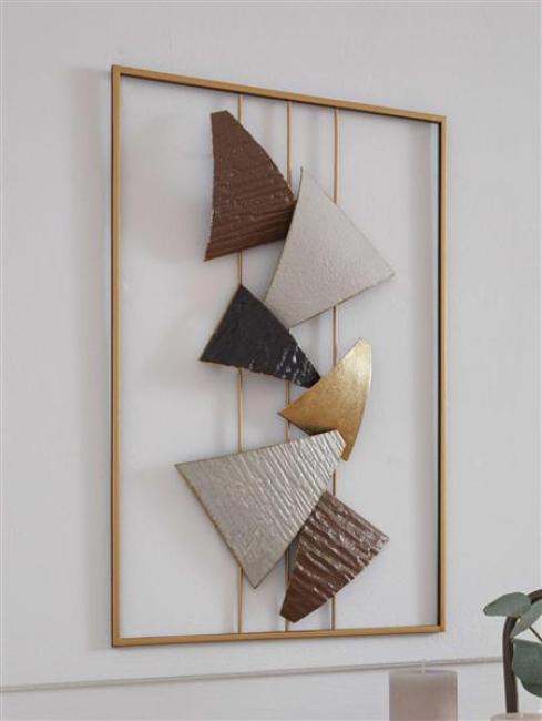 Preview: 3D Wandbild "Abstrakt" aus Metall, beige braun gold, 40 x 59 cm, Wanddeko, Wandschmuck, Metallbild