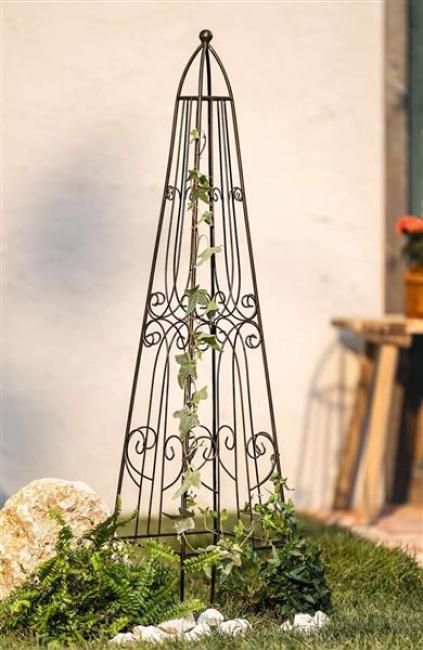 Preview: Rankturm "Romance" aus Metall, dunkelbraun in Antik Optik, 115 cm hoch, Rankhilfe, Rankgerüst, Rankgitter