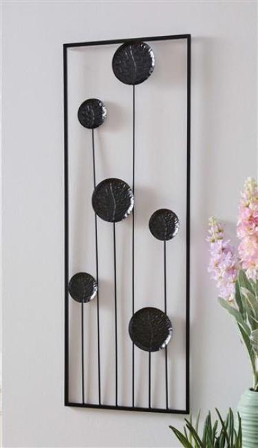 Preview: 3D Wandbild "Black Flowers" aus Metall, schwarz, 30x85 cm, Wanddeko, Wandschmuck, Metallbild