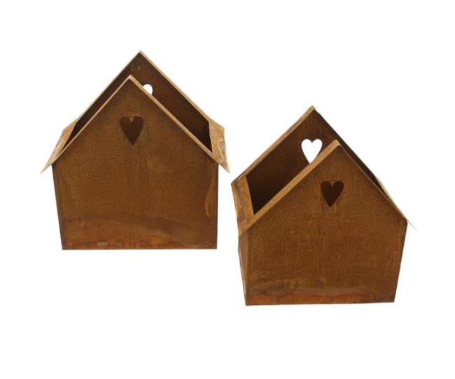 Preview: 2x Pflanzer "Haus" aus Metall mit Rost Finish, Outdoor Blumentopf, Pflanztopf, Pflanzgefäß, Gartendeko für Außen