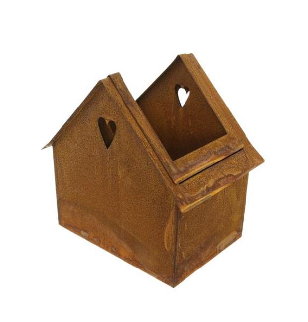 2x Pflanzer "Haus" aus Metall mit Rost Finish, Outdoor Blumentopf, Pflanztopf, Pflanzgefäß, Gartendeko für Außen