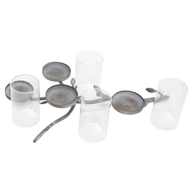 Kerzenhalter "Zweig" aus Metall in Antik Optik, 4 Windlicht Gläser, filigraner Kerzenständer für Stumpenkerzen