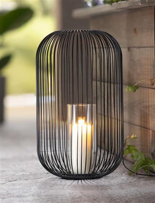 Preview: Windlicht "Atmosfera" aus Metall, schwarz & Glas, 41 cm hoch, Kerzenhalter groß mit Glaszylinder, Kerzenständer