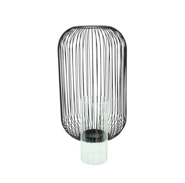 Windlicht "Atmosfera" aus Metall, schwarz & Glas, 41 cm hoch, Kerzenhalter groß mit Glaszylinder, Kerzenständer