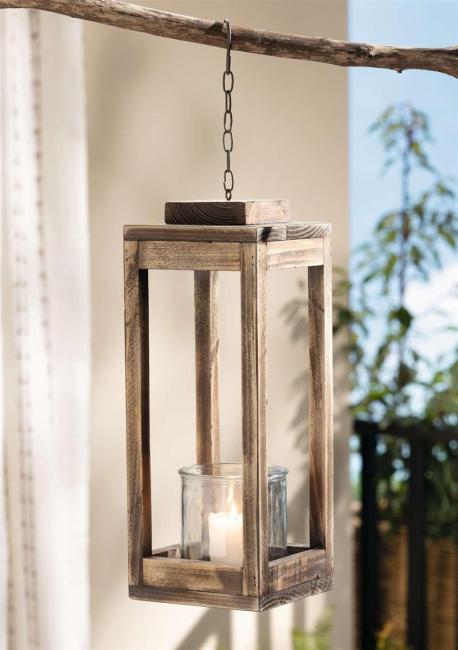 Laterne "Shabby-Chic" aus recyceltem Holz, 43 cm hoch, mit Windlicht Glas, Holzlaterne, Outdoor Gartenlaterne, Hängelaterne