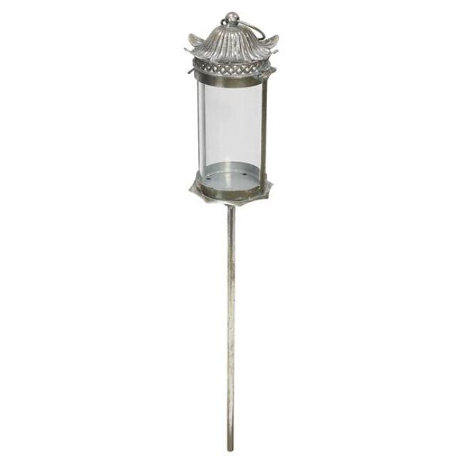 Preview: Stablaterne "Fleur" aus Metall, silber, im Antik Look, Outdoor Garten Laterne, Gartenstecker, Kerzenhalter
