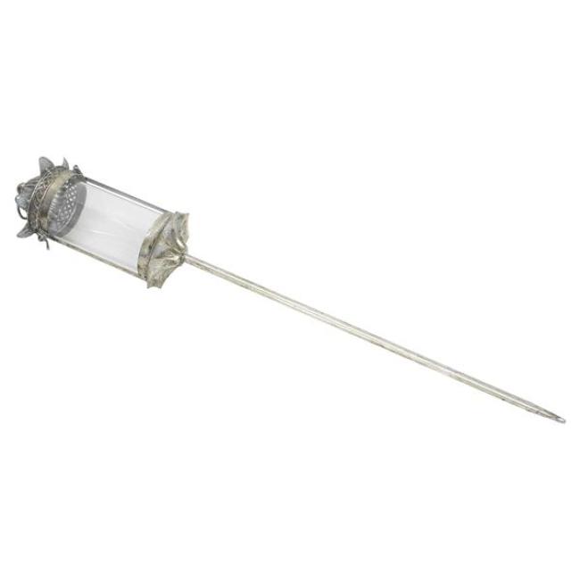 Preview: Stablaterne "Fleur" aus Metall, silber, im Antik Look, Outdoor Garten Laterne, Gartenstecker, Kerzenhalter