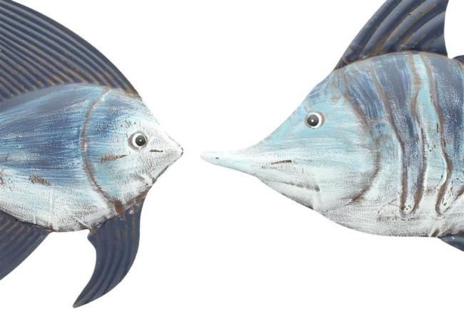 Preview: 2x Wanddeko "Fische" aus Metall, 28 + 36 cm, Deko maritim, Wandbild, Wandschmuck, Metalldeko