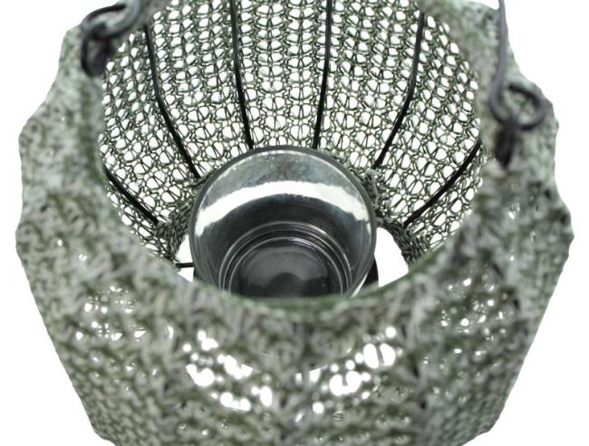Laterne "Gehäkelt" aus Garn in grün, Deko Kerzenlaterne Ø 20 x 18 cm, Kerzenhalter mit Windlicht Glas