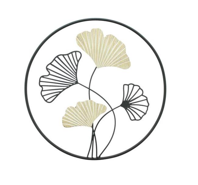 Preview: Wanddeko "Ginkgo" aus Metall & Holz, Ø 40 cm, Wandbild, Wandschmuck, Metalldeko