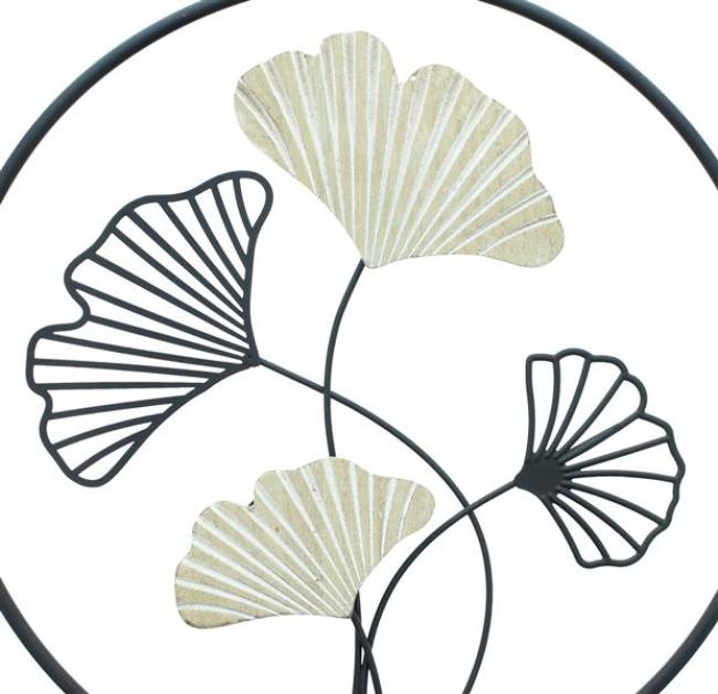 Wanddeko "Ginkgo" aus Metall & Holz, Ø 40 cm, Wandbild, Wandschmuck, Metalldeko