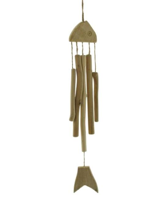 Preview: Windspiel "Fisch" aus Holz, 63 cm hoch, maritm, Outdoor Klangspiel für Garten, Balkon & Terrasse