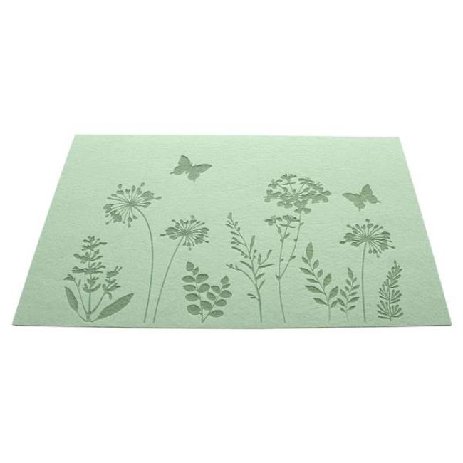 Preview: 4x Platzmatte "Blumenwiese" aus Filz, grün, 45x30 cm, Tischsets eckig, Platzsets, Tischuntersetzer, Tischunterlage Esstisch