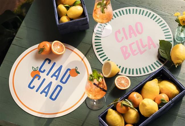 Preview: 2x Platzmatte "Italien" aus PVC, weiß / bunt, Ø 38 cm, Tischsets rund, Platzsets, Tischuntersetzer, Tischunterlage Esstisch