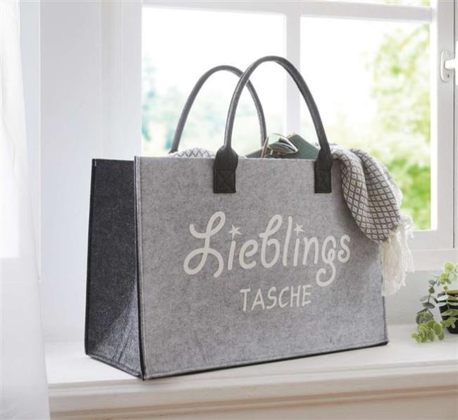 Preview: Shopper "Lieblingstasche" aus Filz, grau, recyceltes PET, Einkaufstasche groß, Damen Filztasche, Tragetasche