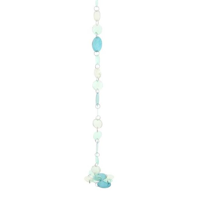 Girlande "Capiz" Muschelgirlande maritim, blau, 110 cm lang, Perlmutt Muschelkette, Hängedeko, Wanddeko, Fensterdeko