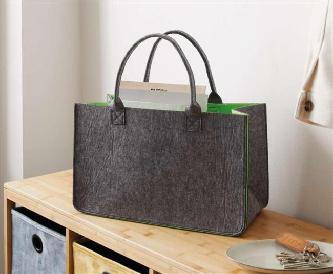 Preview: Shopper "Two-Tone" aus Filz, grau / grün, recyceltes PET, Einkaufstasche, Damen Filztasche, Tragetasche