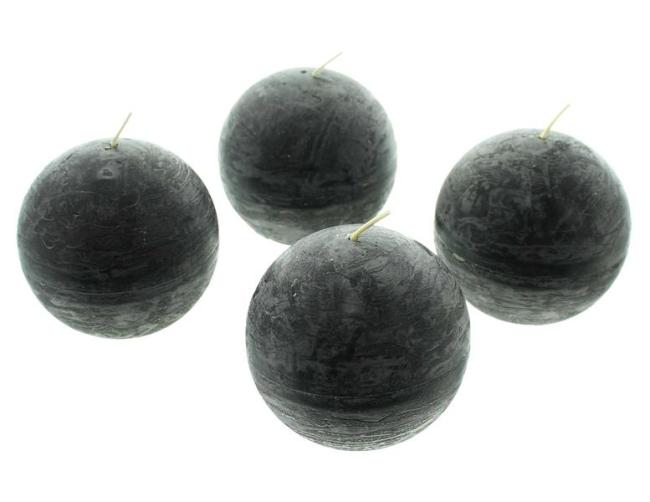Preview: 4x Kugelkerze "Black" in schwarz, Ø ca. 8 cm, schwarze Kerzen, Wachs, Wachskerzen, Brenndauer 24 Stunden