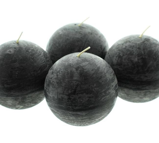 Preview: 4x Kugelkerze "Black" in schwarz, Ø ca. 8 cm, schwarze Kerzen, Wachs, Wachskerzen, Brenndauer 24 Stunden