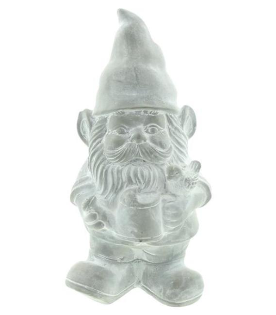 Preview: Gartenwichtel "Wikinger" aus Zement, weiß, 26 cm hoch, Gartenzwerg, Gnom, Wichtel Garten, Outdoor Dekofigur