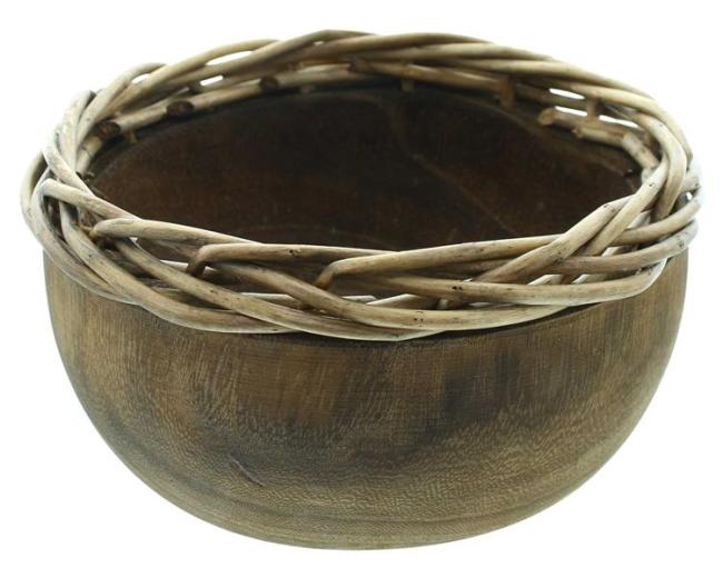 Preview: Schale "Nature" aus Holz, rund, mit Flechtrand aus Weide, Ø 20 x 10 cm, Dekoschale, Schüssel für Snacks, Schmuck, Obst